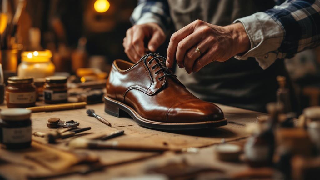 Master craftsman restoring leather footwear