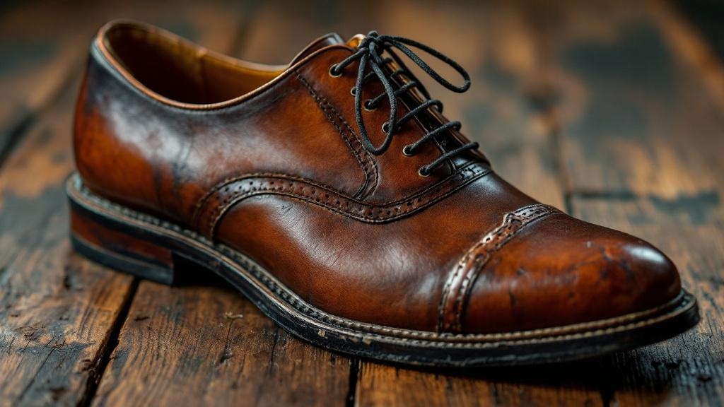 Worn leather Oxford before restoration